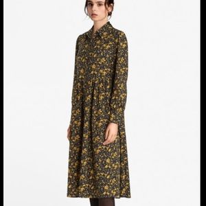 Anthropologie THE KORNER textured floral leaf midi shirt dress